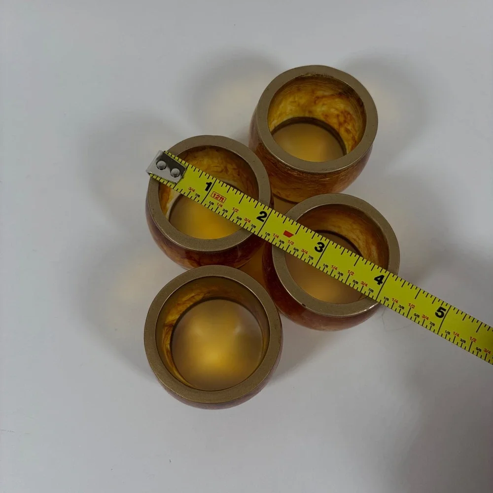Amber Resin Napkin Rings Set of 4 Faux Tortoiseshell Gold Trim Barrel